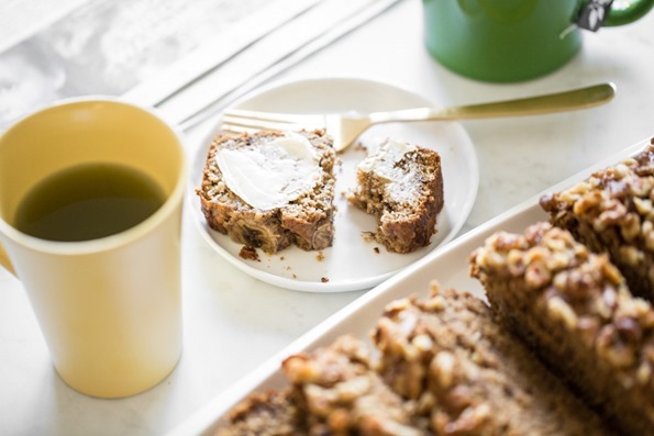Vegan Banana Bread topped with Vegan butter spread Vegan Banana Bread topped with Vegan butter spread
