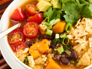Black Bean, Sweet Potato, and Red Quinoa Soup