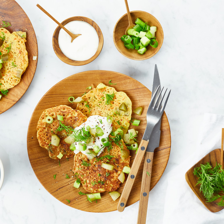 Crunchy Dill Chickpea Pancakes with Lemon-Garlic Aioli