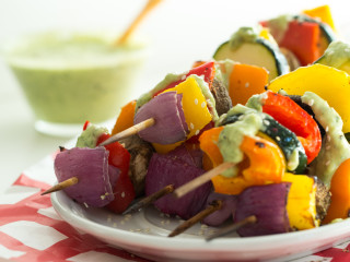 Vegan Green Goddess Dressing with Grilled Veggie Kabobs