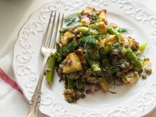 Roasted Potato and Asparagus Lentil Salad with Tangy Mustard-Lemon Dressing